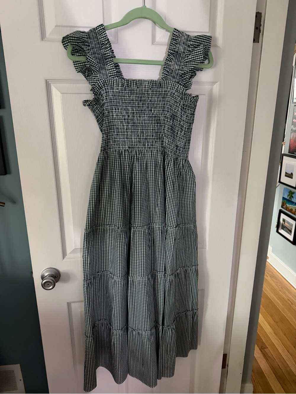 Hill House Black & White Gingham Smocked Midi Dress